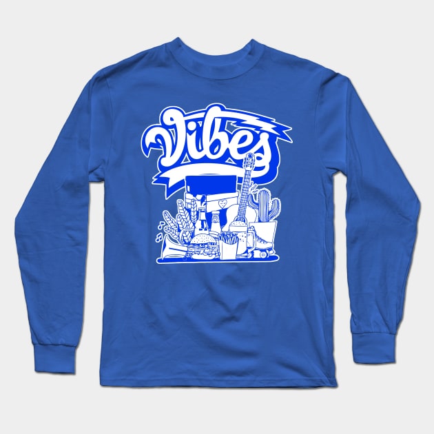 Vibes Racer Blue and White Long Sleeve T-Shirt by funandgames